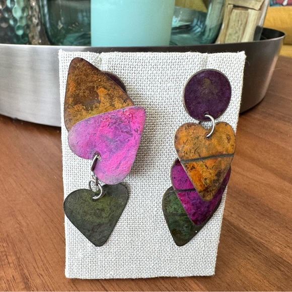 Vintage Multicolor Heart Drop Earrings - Picture 9 of 10